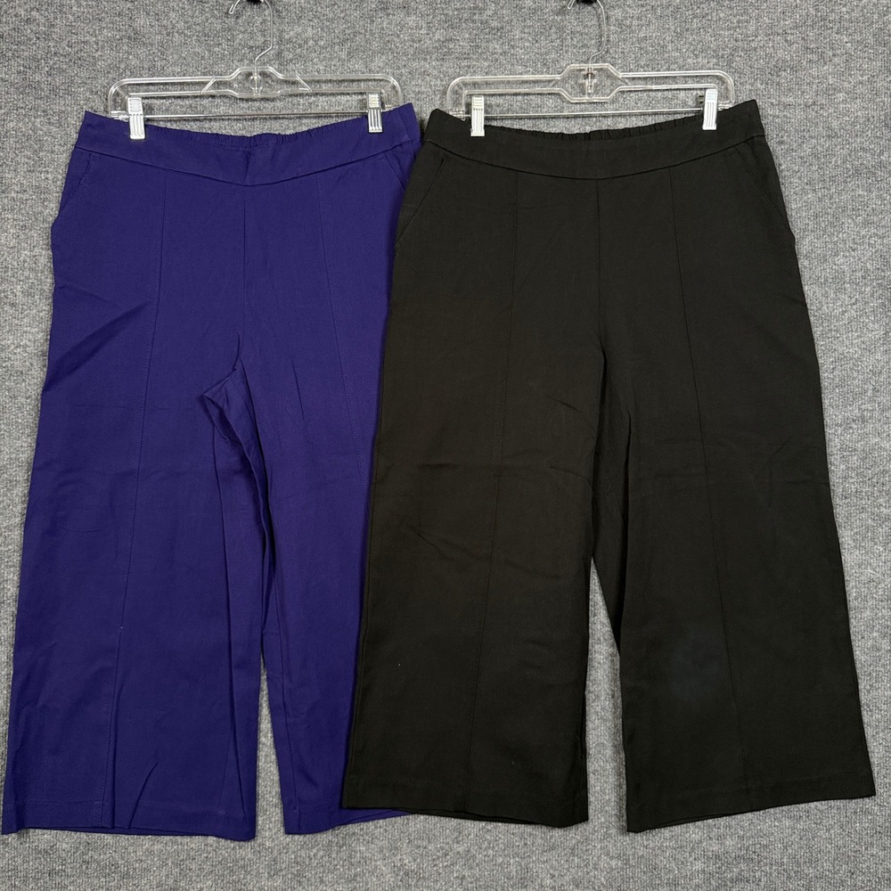 Set of 2 Isaac Mizrahi Live! Sz 12 Culottes Capri Pants Black Blue Cotton Rayon